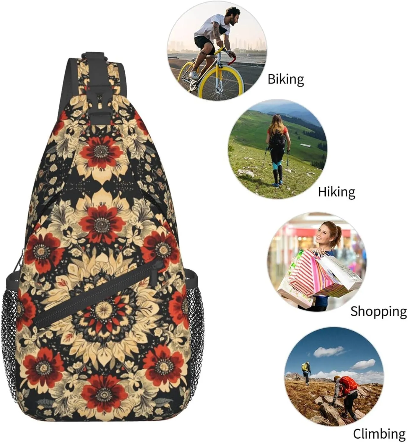 Black Print Sling Bag Crossbody Shoulder Backpack Chest Bags Gym Travel Hiking Casual Daypack