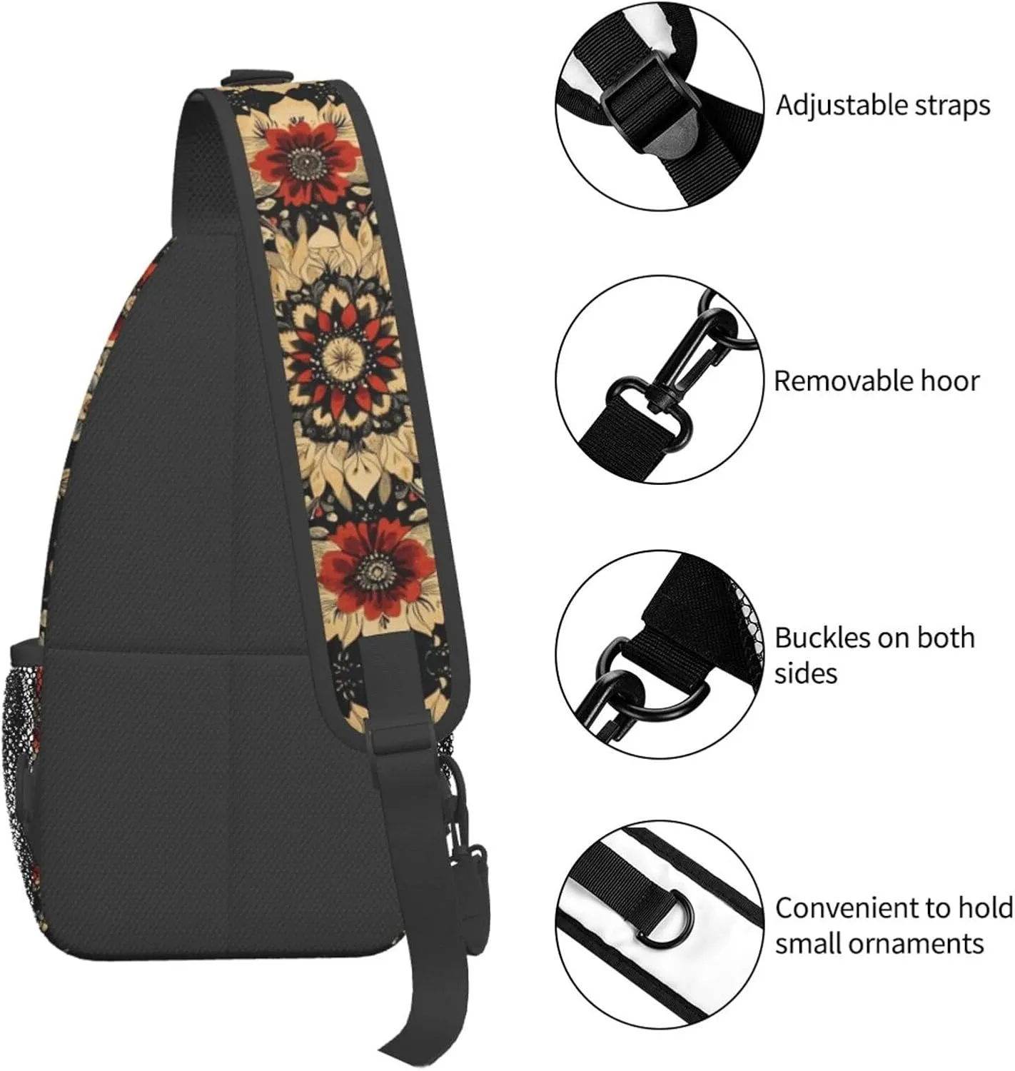 Black Print Sling Bag Crossbody Shoulder Backpack Chest Bags Gym Travel Hiking Casual Daypack