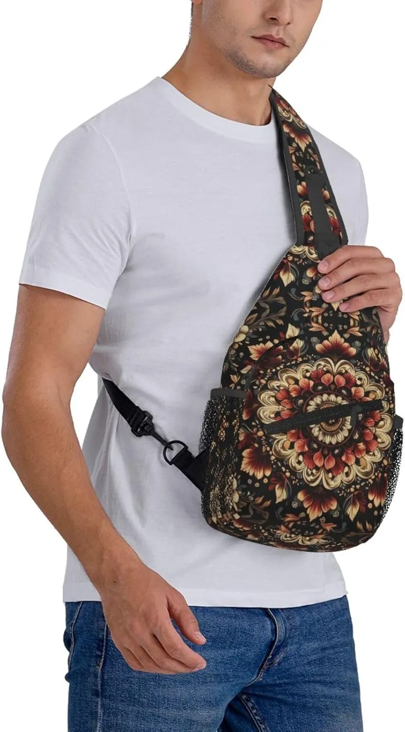 Black Print Sling Bag Crossbody Shoulder Backpack Chest Bags Gym Travel Hiking Casual Daypack