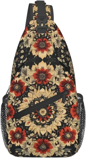 Black Print Sling Bag Crossbody Shoulder Backpack Chest Bags Gym Travel Hiking Casual Daypack