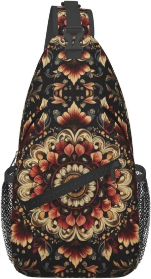 Black Print Sling Bag Crossbody Shoulder Backpack Chest Bags Gym Travel Hiking Casual Daypack
