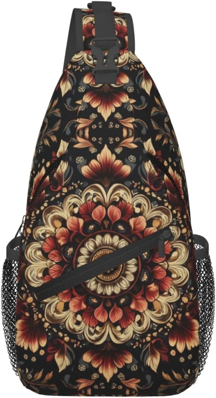 Black Print Sling Bag Crossbody Shoulder Backpack Chest Bags Gym Travel Hiking Casual Daypack