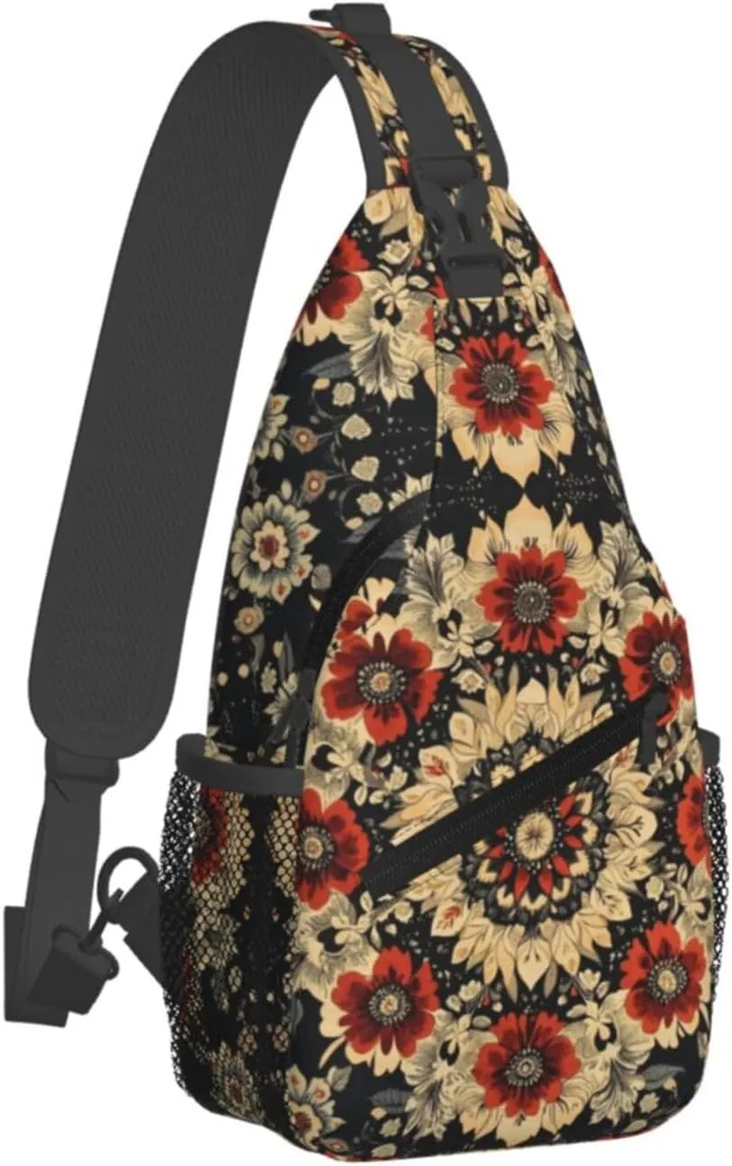 Black Print Sling Bag Crossbody Shoulder Backpack Chest Bags Gym Travel Hiking Casual Daypack