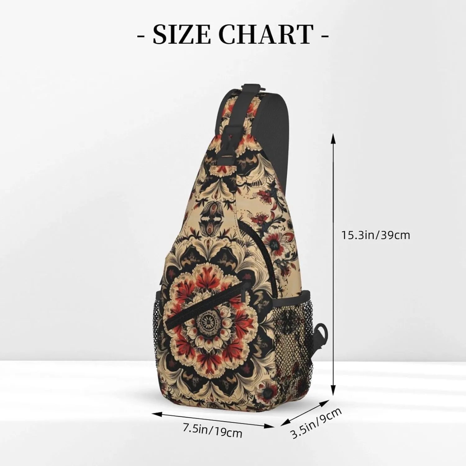Black Print Sling Bag Crossbody Shoulder Backpack Chest Bags Gym Travel Hiking Casual Daypack