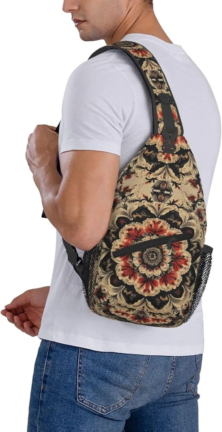 Black Print Sling Bag Crossbody Shoulder Backpack Chest Bags Gym Travel Hiking Casual Daypack