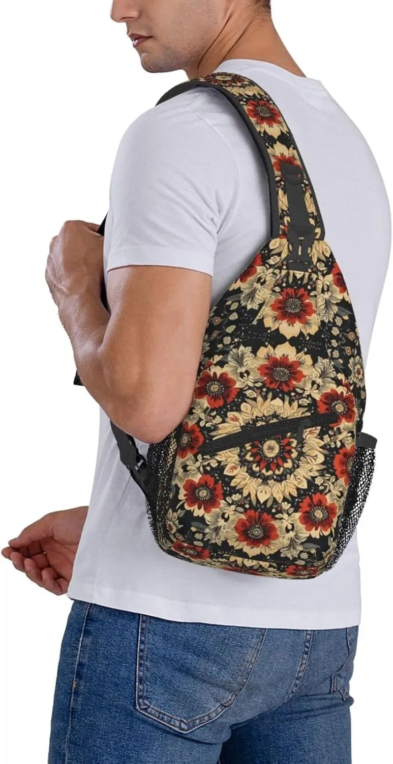 Black Print Sling Bag Crossbody Shoulder Backpack Chest Bags Gym Travel Hiking Casual Daypack
