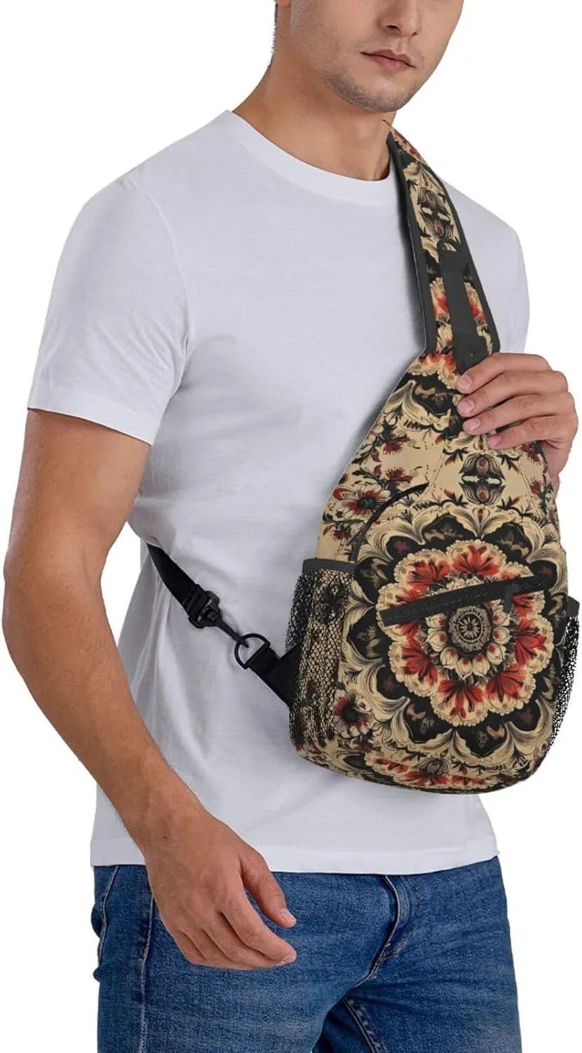 Black Print Sling Bag Crossbody Shoulder Backpack Chest Bags Gym Travel Hiking Casual Daypack