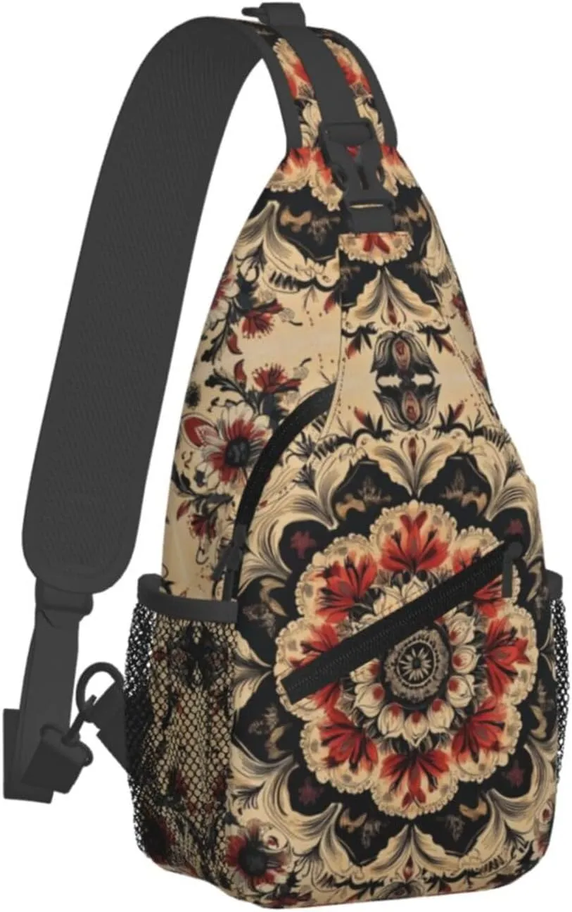 Black Print Sling Bag Crossbody Shoulder Backpack Chest Bags Gym Travel Hiking Casual Daypack
