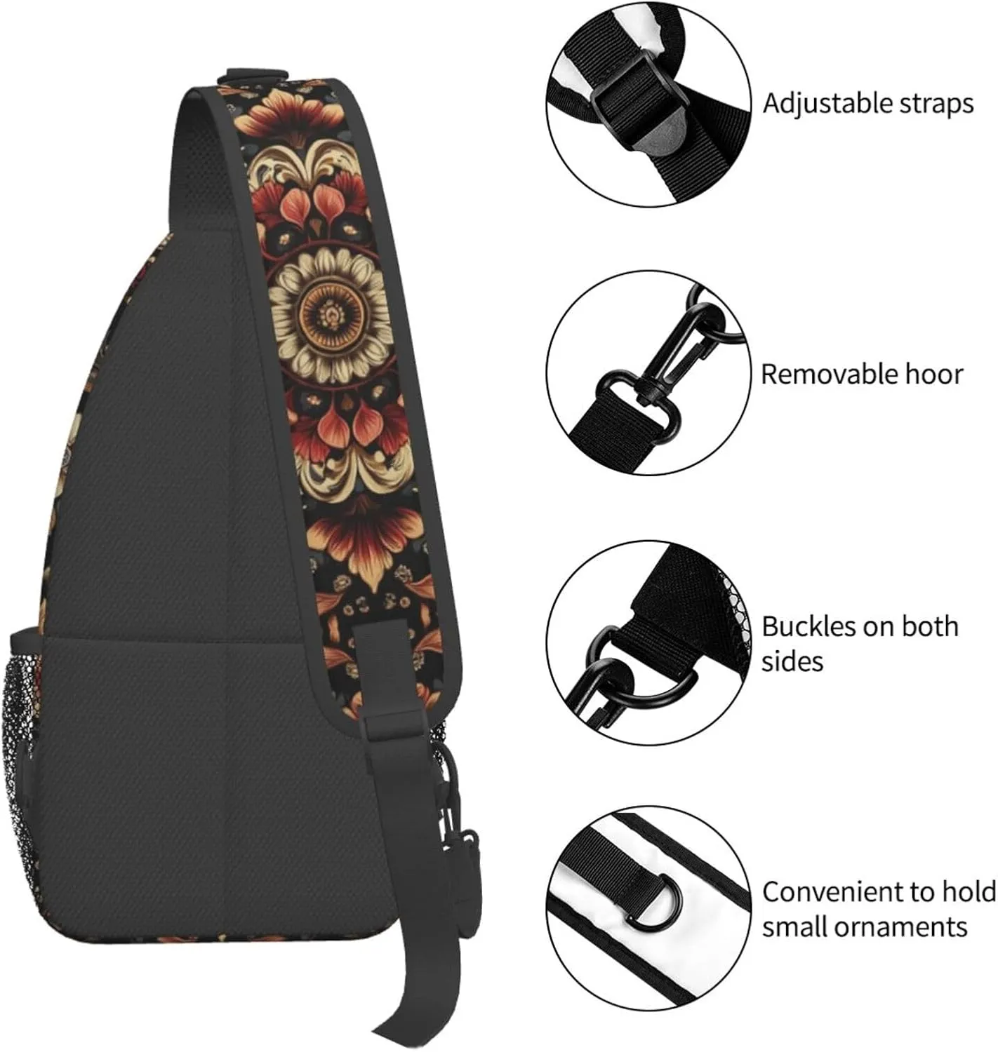 Black Print Sling Bag Crossbody Shoulder Backpack Chest Bags Gym Travel Hiking Casual Daypack