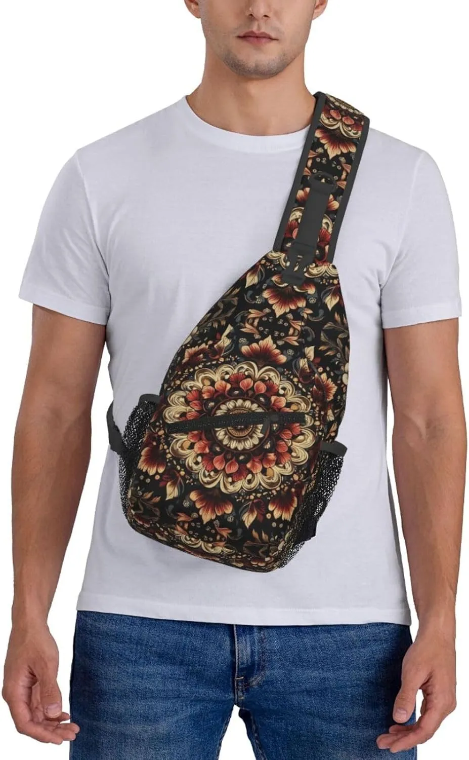 Black Print Sling Bag Crossbody Shoulder Backpack Chest Bags Gym Travel Hiking Casual Daypack