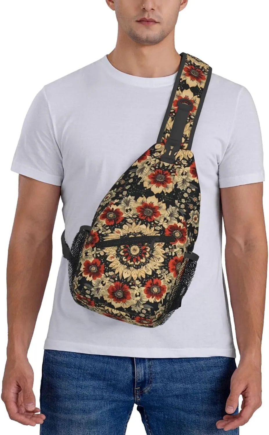 Black Print Sling Bag Crossbody Shoulder Backpack Chest Bags Gym Travel Hiking Casual Daypack