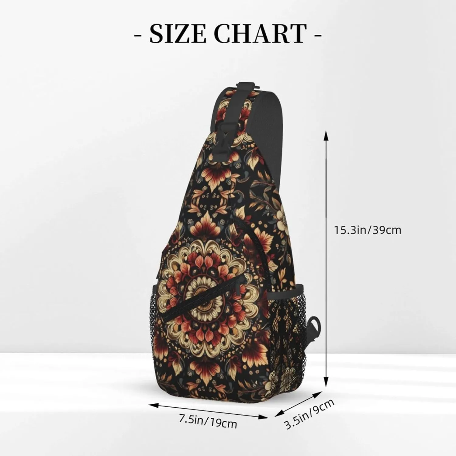 Black Print Sling Bag Crossbody Shoulder Backpack Chest Bags Gym Travel Hiking Casual Daypack