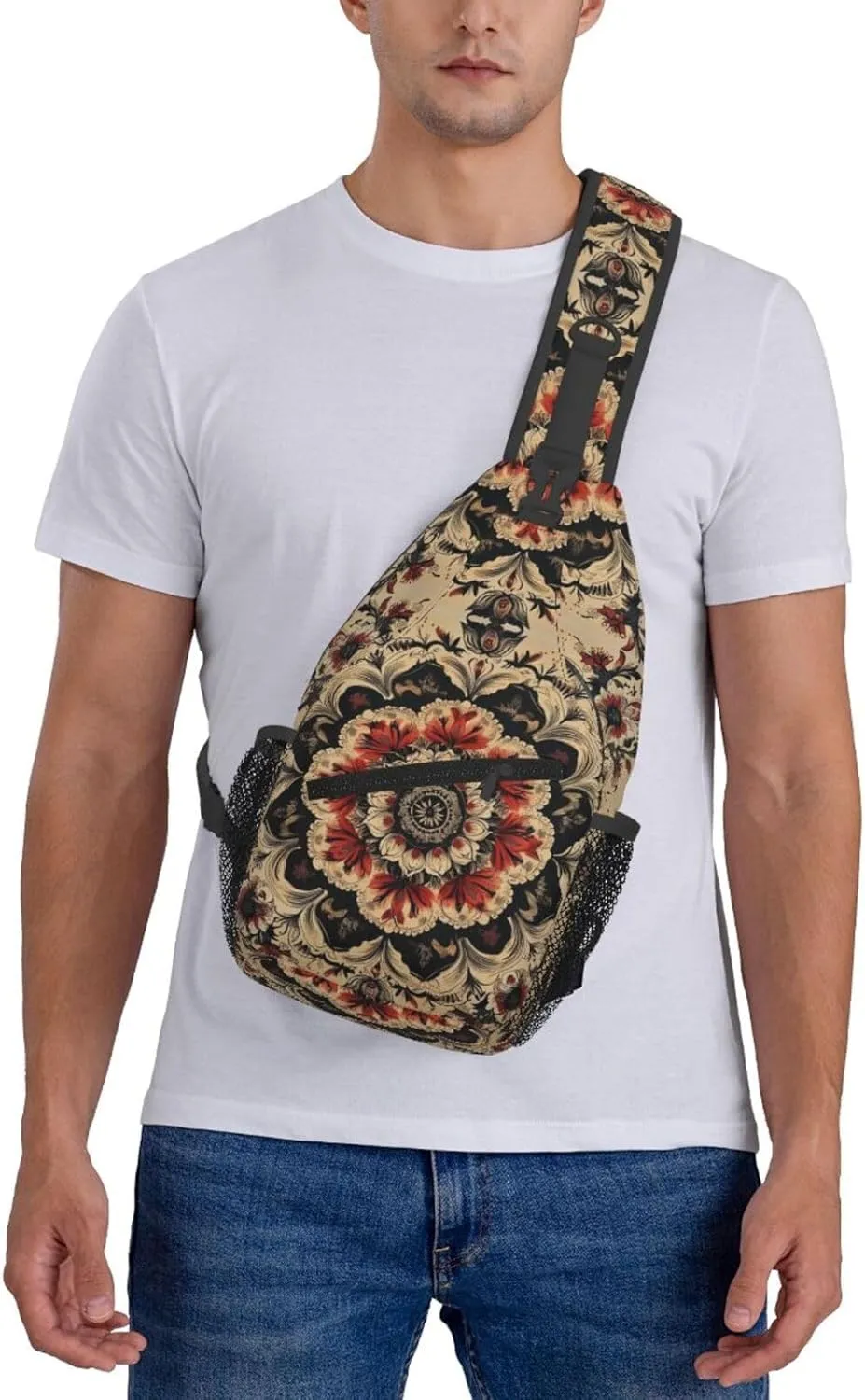 Black Print Sling Bag Crossbody Shoulder Backpack Chest Bags Gym Travel Hiking Casual Daypack