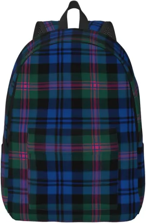 Blue And Green Scottish Tartan Print Canvas Backpack Women,Mens Travel Casual Daypack Bookbag For Laptop Work Travel Hiking