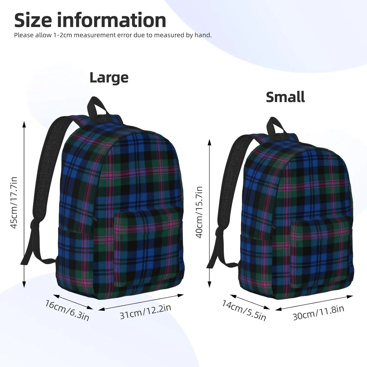 Blue And Green Scottish Tartan Print Canvas Backpack Women,Mens Travel Casual Daypack Bookbag For Laptop Work Travel Hiking