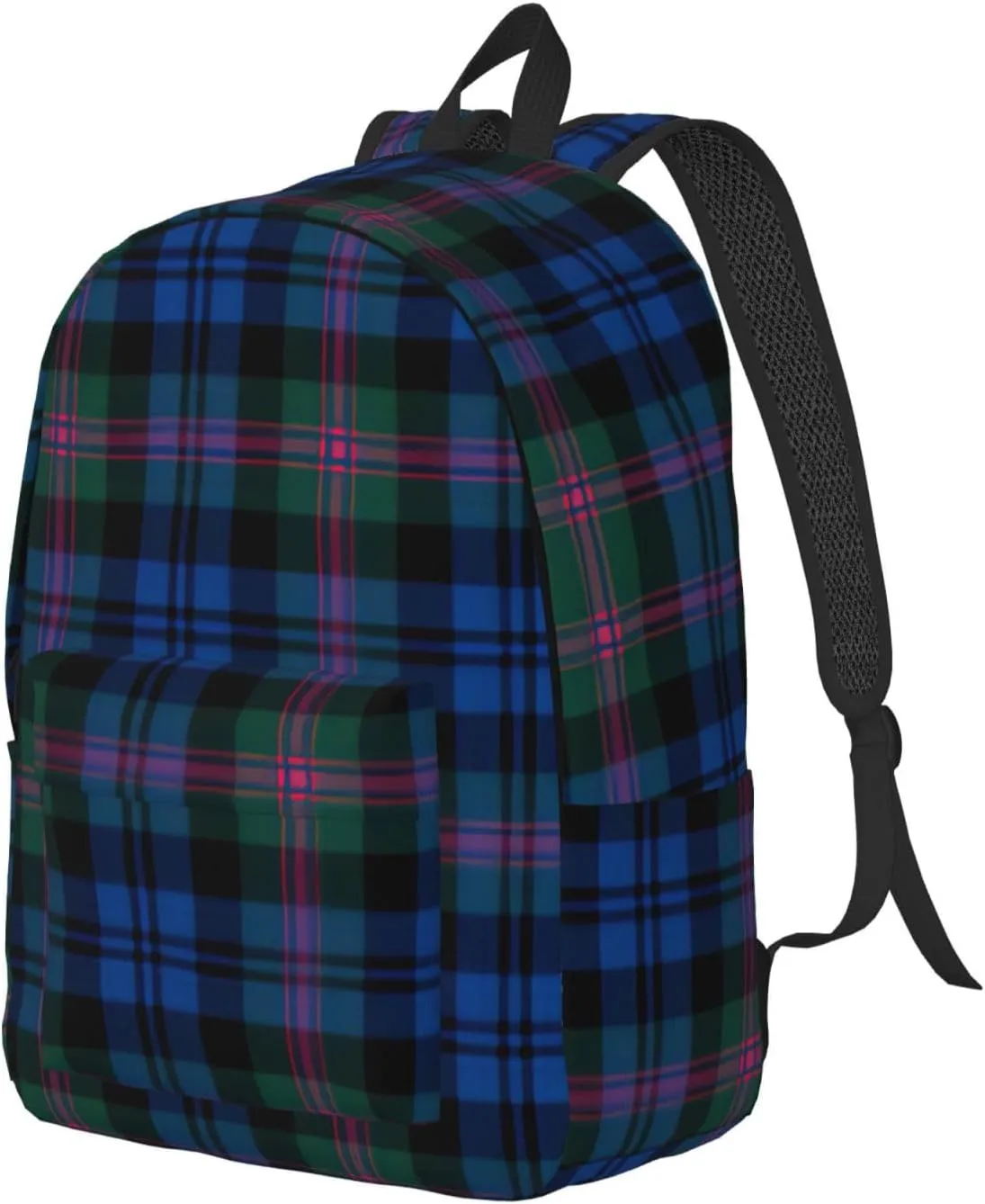 Blue And Green Scottish Tartan Print Canvas Backpack Women,Mens Travel Casual Daypack Bookbag For Laptop Work Travel Hiking