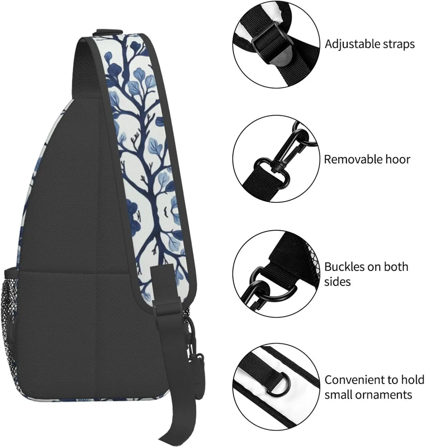 Blue Coral Print Sling Bag Crossbody Shoulder Backpack Chest Bags Gym Travel Hiking Casual Daypack