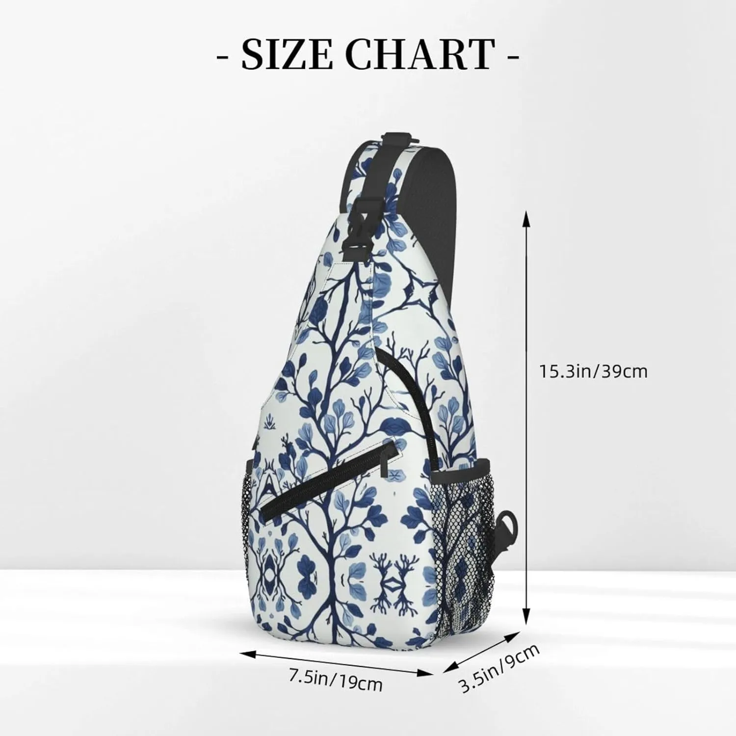 Blue Coral Print Sling Bag Crossbody Shoulder Backpack Chest Bags Gym Travel Hiking Casual Daypack