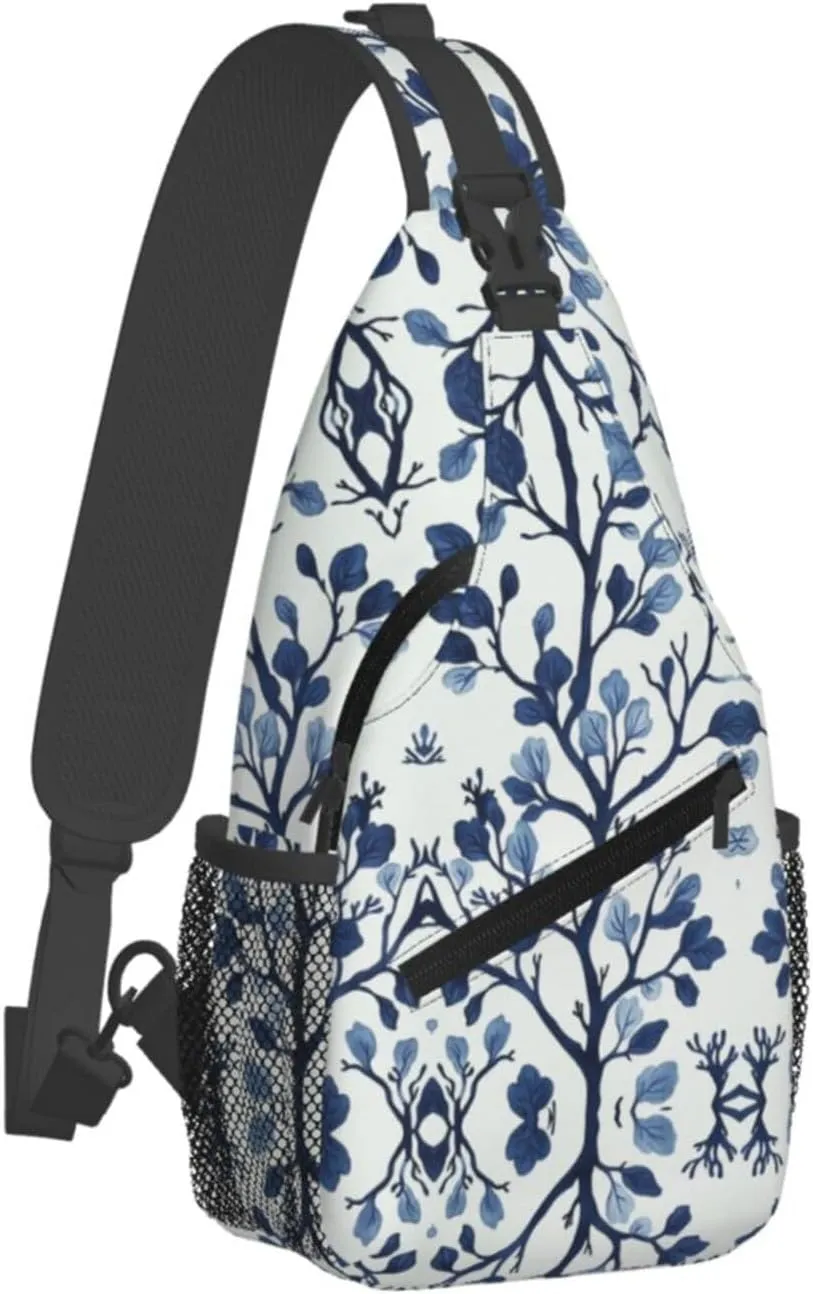 Blue Coral Print Sling Bag Crossbody Shoulder Backpack Chest Bags Gym Travel Hiking Casual Daypack