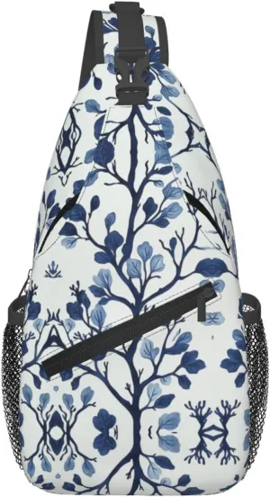Blue Coral Print Sling Bag Crossbody Shoulder Backpack Chest Bags Gym Travel Hiking Casual Daypack