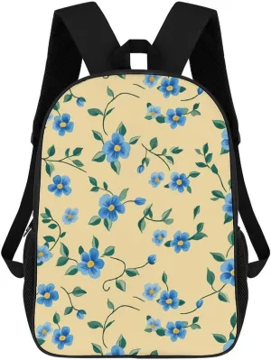 Blue Floral Flower 17 Inch Shoulder Backpack Fashion Laptop Bag Travel Daypack for Camping Hiking