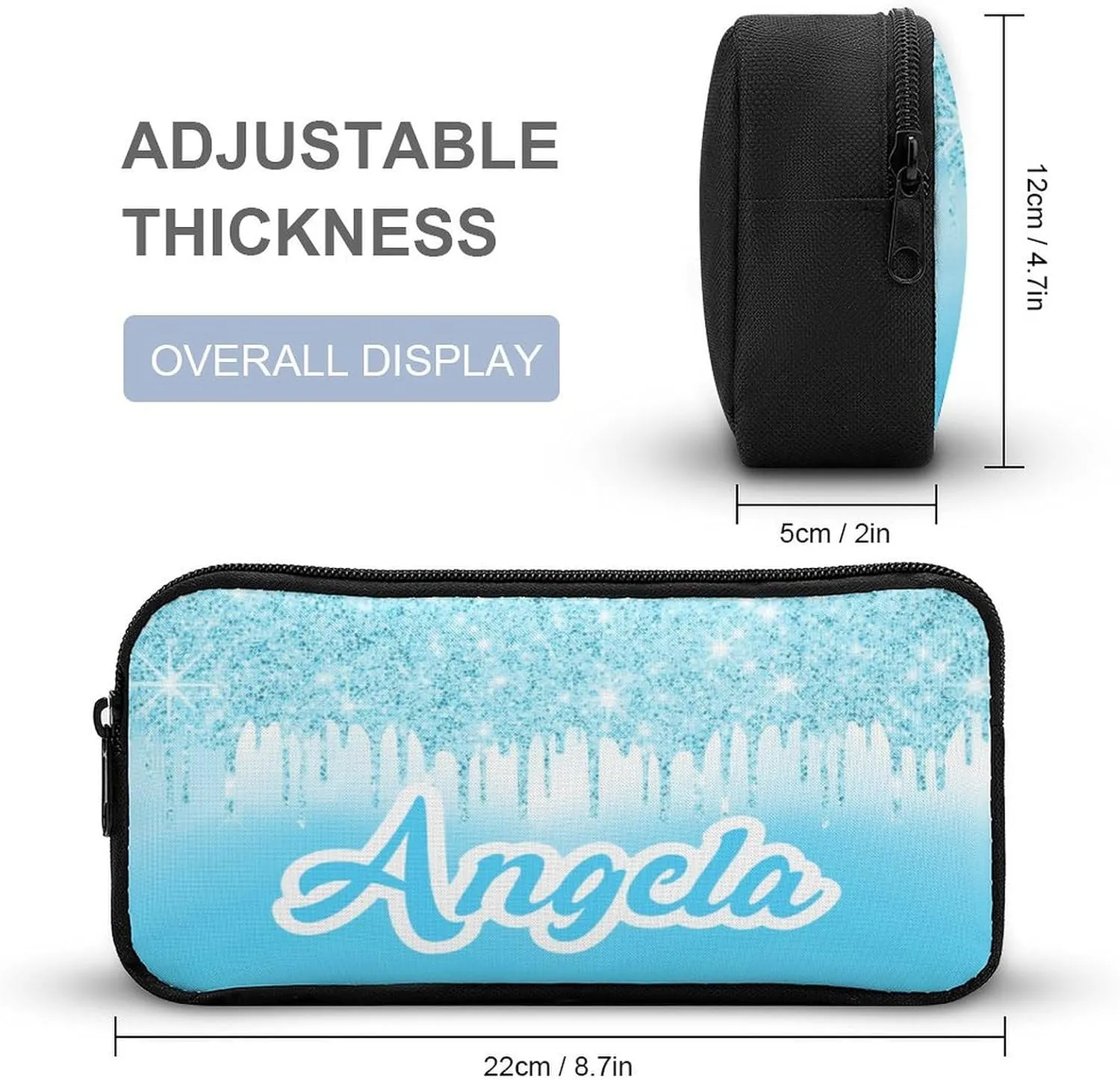 Blue Glitter Sparkle Print School Bag Set Custom Name Backpack Lunch Box Pencil Case, Personalized Elementary Primary Kids Book Bag
