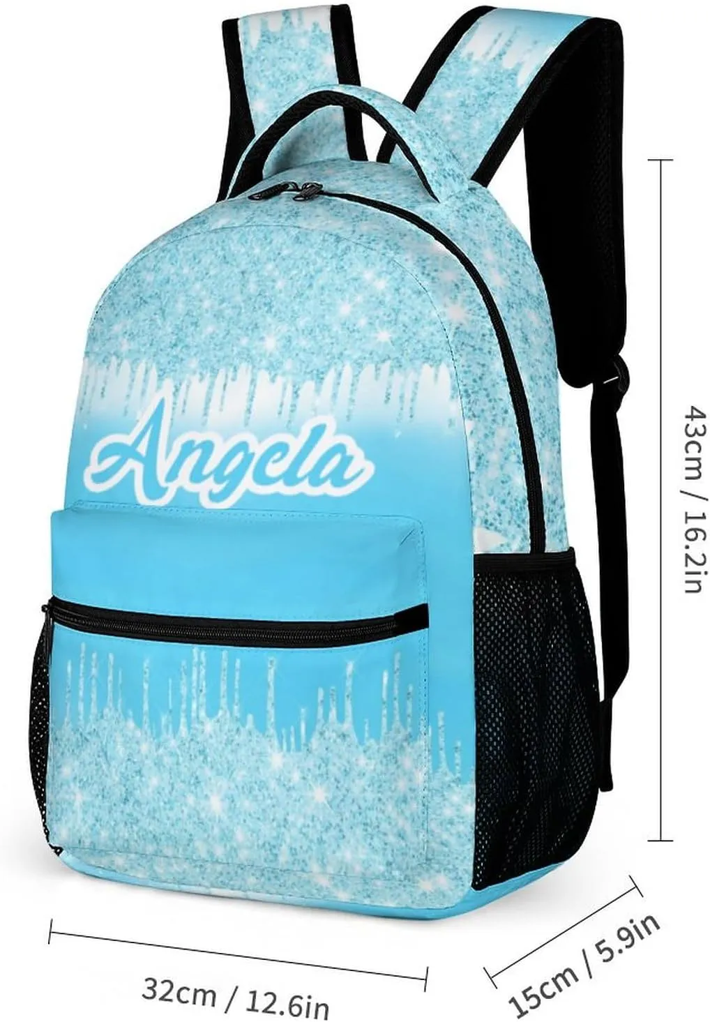 Blue Glitter Sparkle Print School Bag Set Custom Name Backpack Lunch Box Pencil Case, Personalized Elementary Primary Kids Book Bag