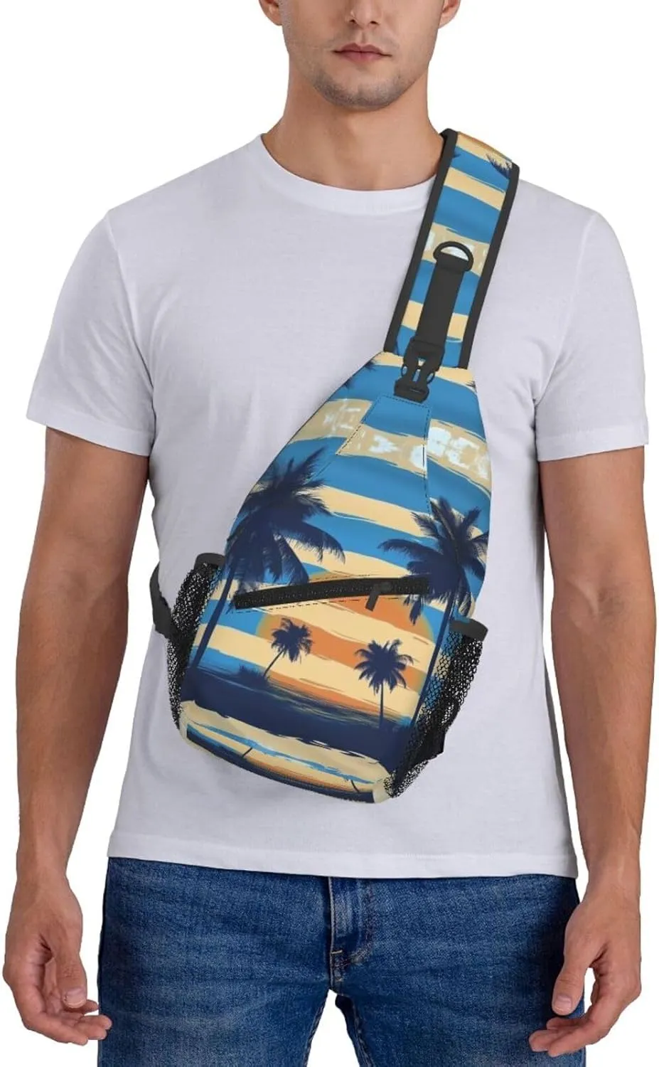 Blue Print Sling Bag Crossbody Shoulder Backpack Chest Bags Gym Travel Hiking Casual Daypack