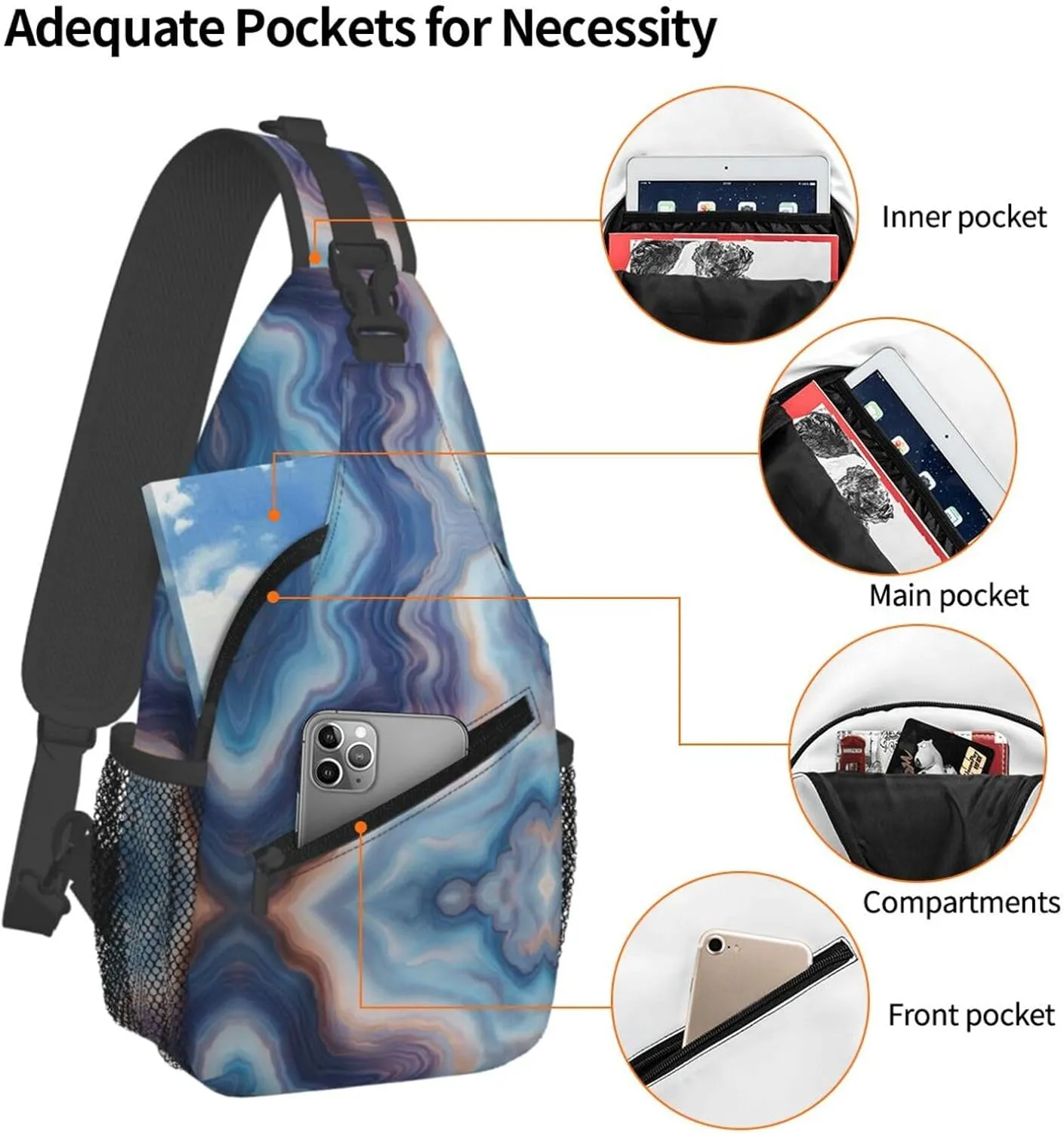 Blue Print Sling Bag Crossbody Shoulder Backpack Chest Bags Gym Travel Hiking Casual Daypack