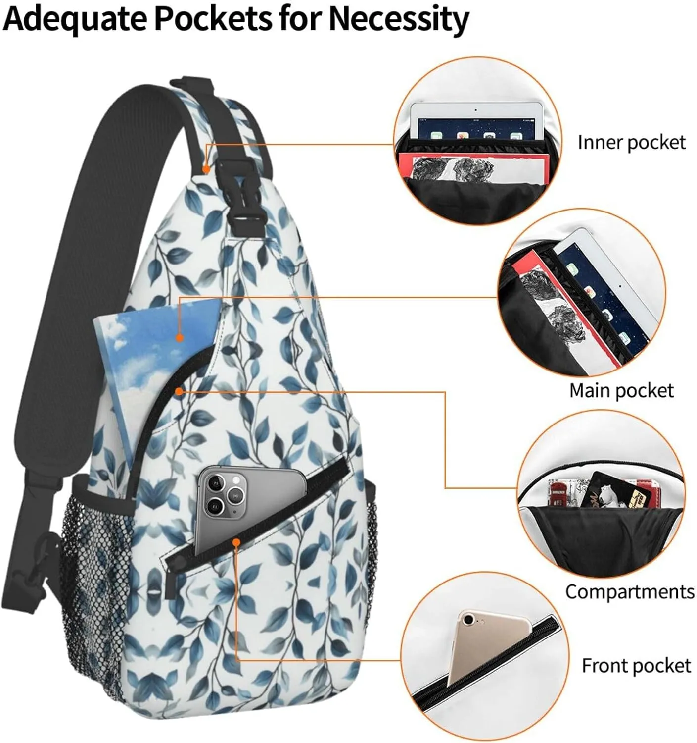 Blue Print Sling Bag Crossbody Shoulder Backpack Chest Bags Gym Travel Hiking Casual Daypack