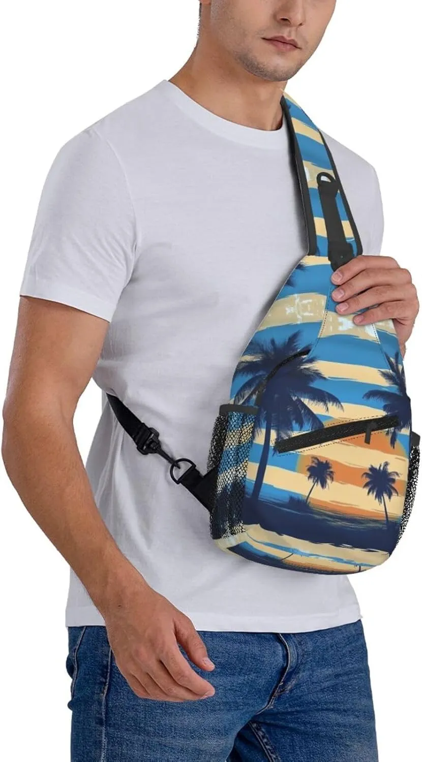 Blue Print Sling Bag Crossbody Shoulder Backpack Chest Bags Gym Travel Hiking Casual Daypack