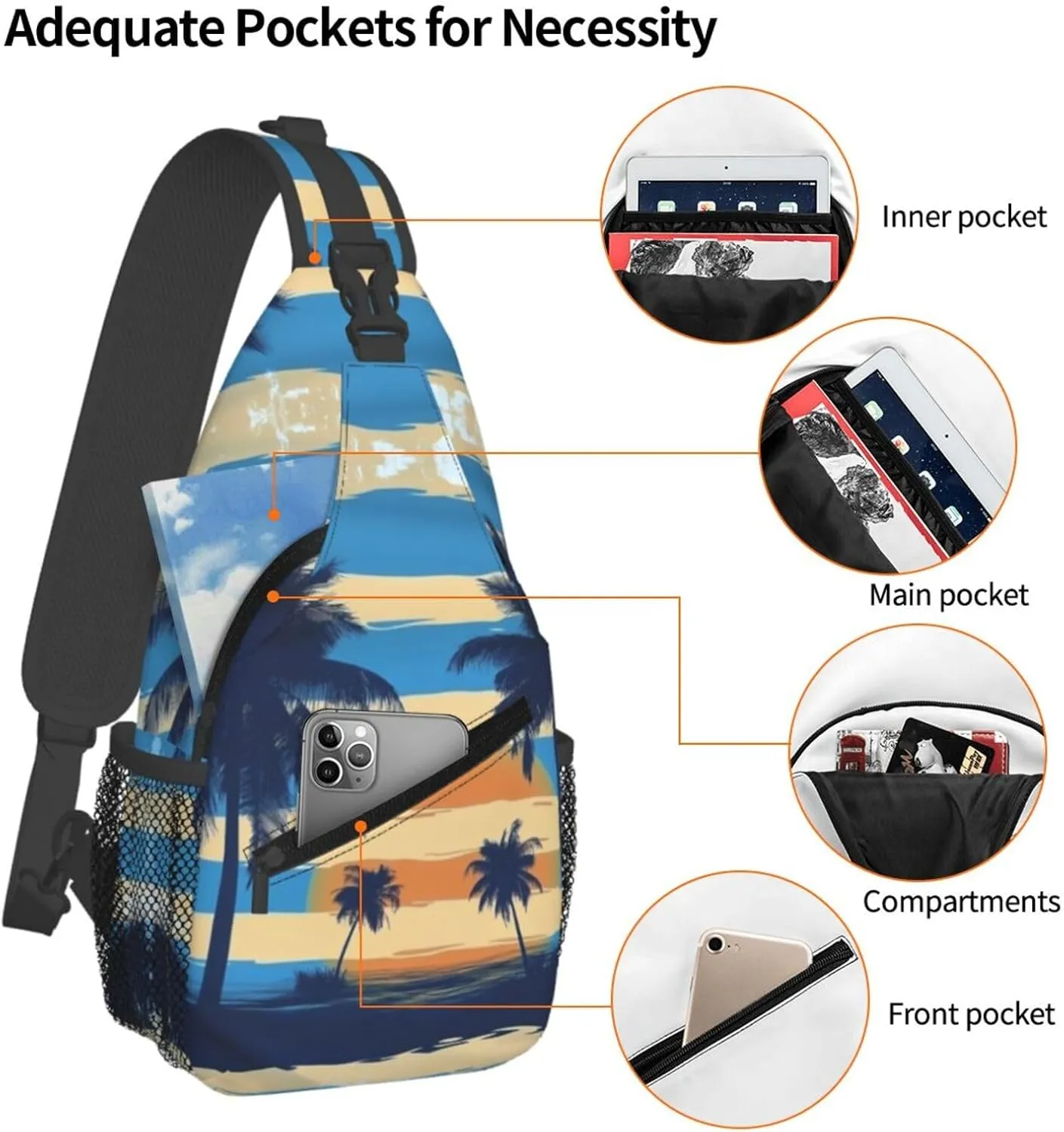 Blue Print Sling Bag Crossbody Shoulder Backpack Chest Bags Gym Travel Hiking Casual Daypack
