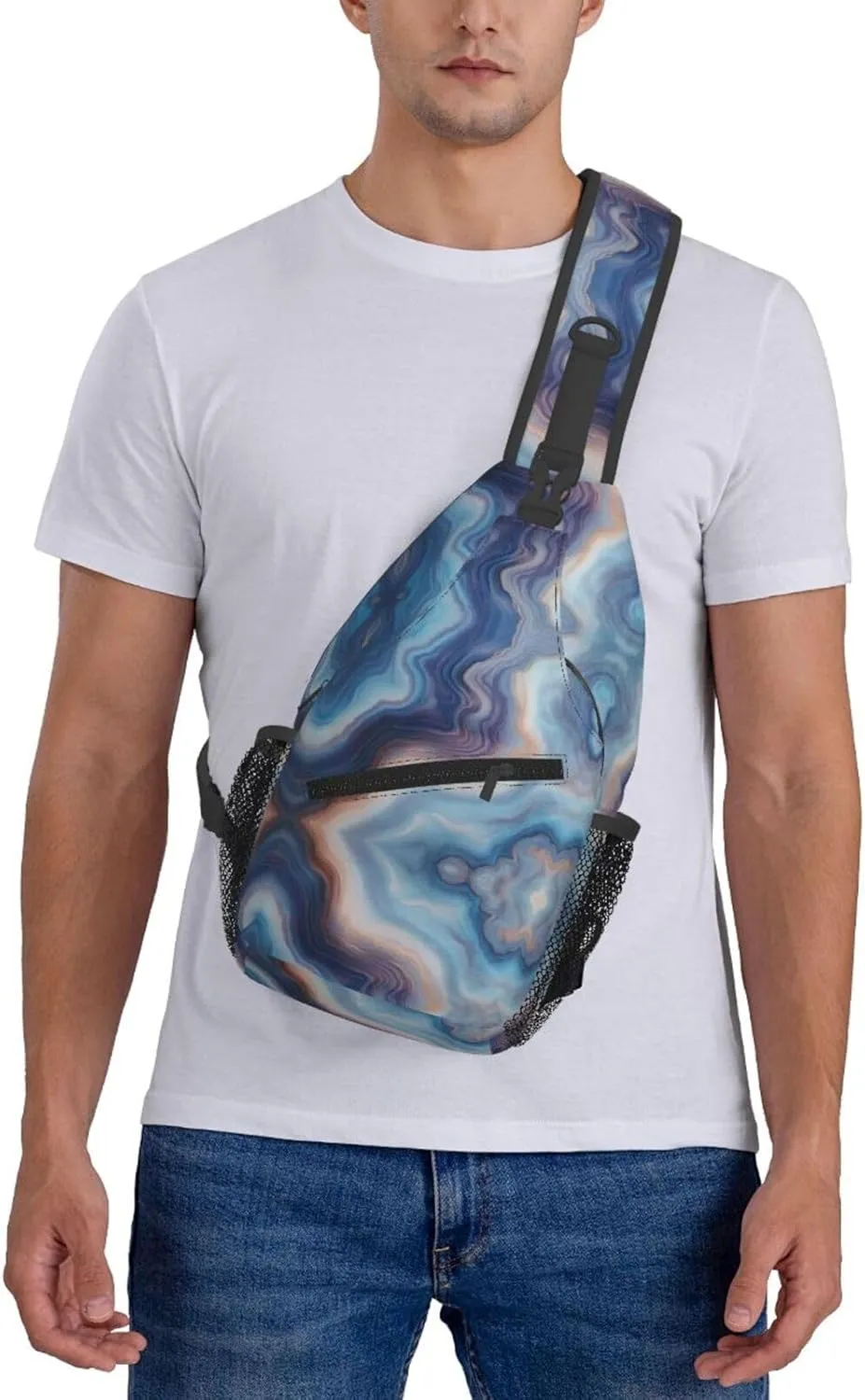 Blue Print Sling Bag Crossbody Shoulder Backpack Chest Bags Gym Travel Hiking Casual Daypack