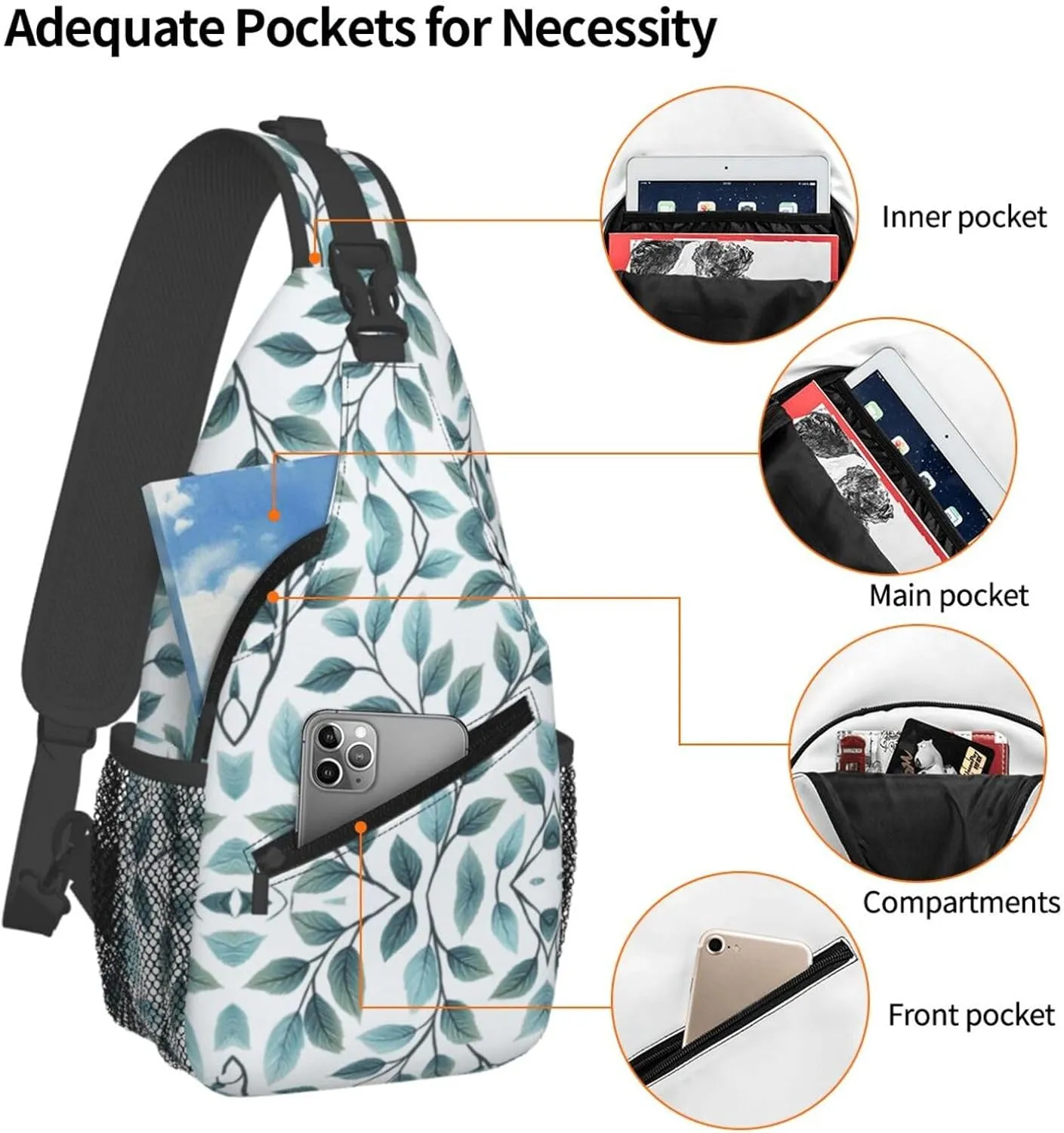 Blue Print Sling Bag Crossbody Shoulder Backpack Chest Bags Gym Travel Hiking Casual Daypack