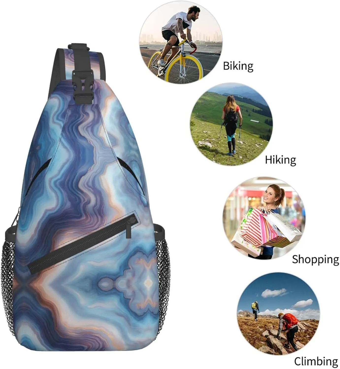 Blue Print Sling Bag Crossbody Shoulder Backpack Chest Bags Gym Travel Hiking Casual Daypack