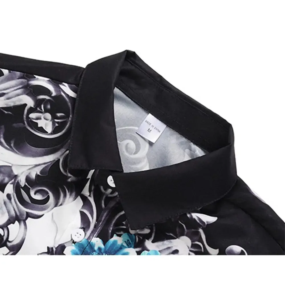 Blue Roses Clouds Buttons Shirt