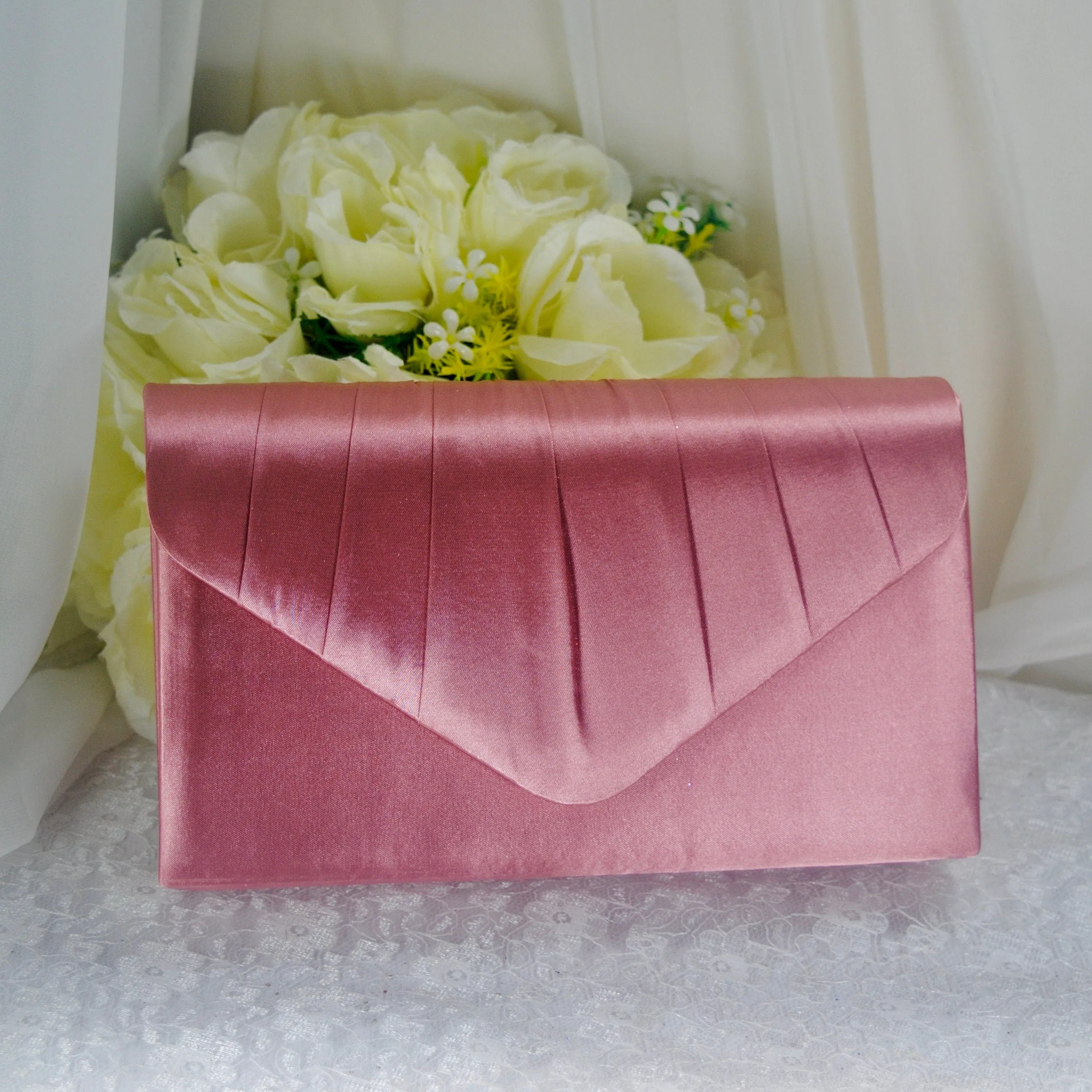 Blush Pink Bride Satin Clutch Bag, Over 25 colours