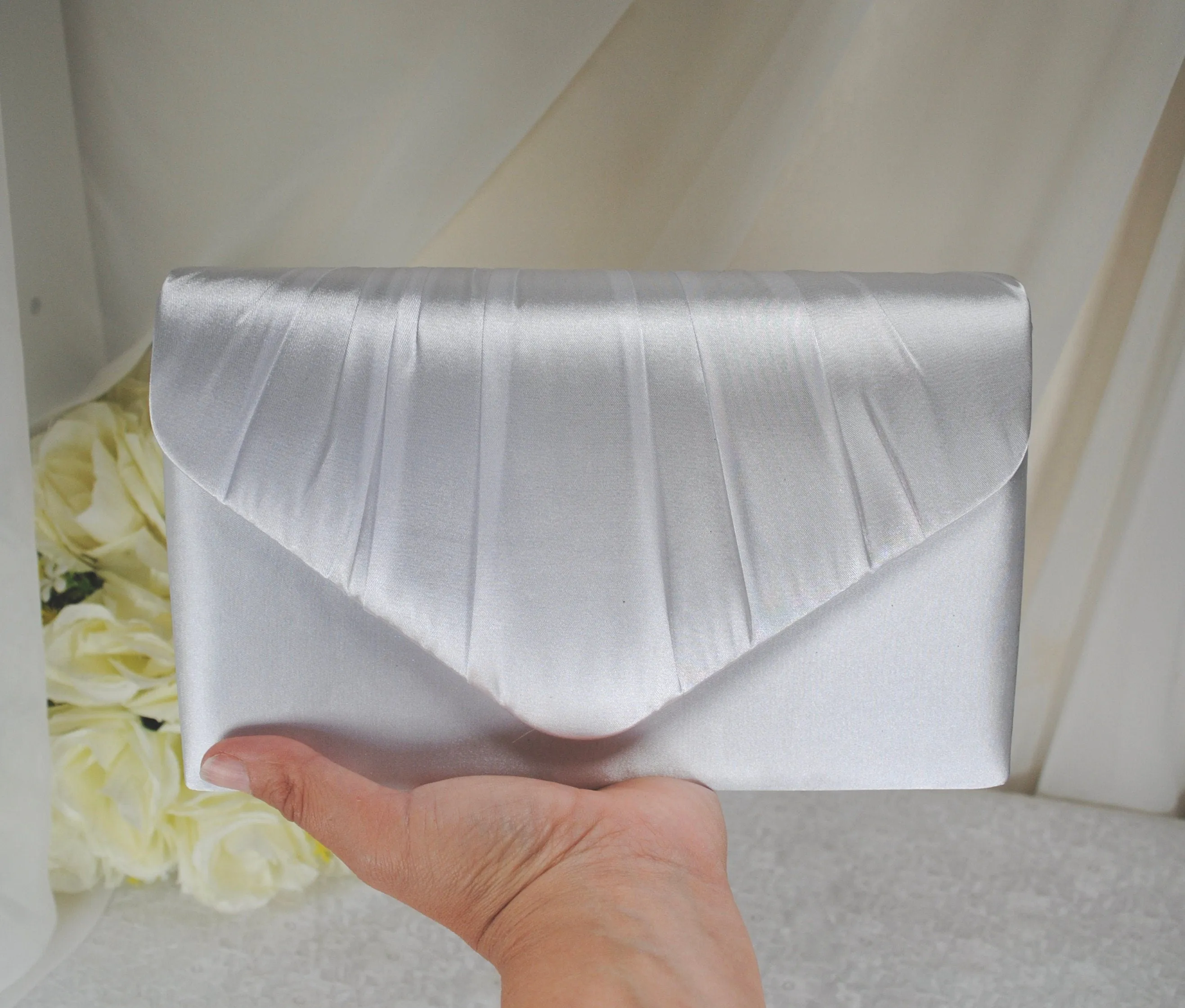 Blush Pink Bride Satin Clutch Bag, Over 25 colours