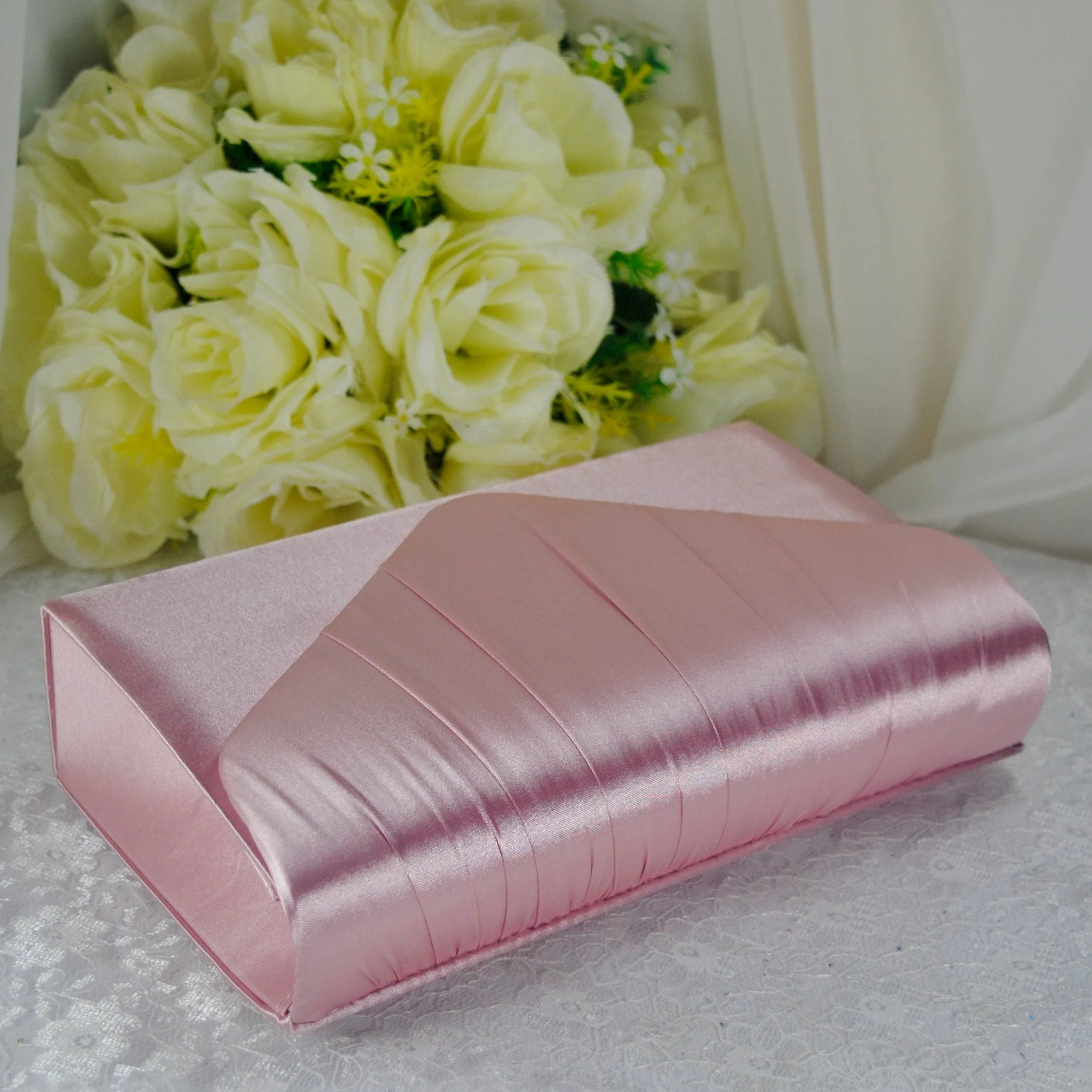 Blush Pink Bride Satin Clutch Bag, Over 25 colours