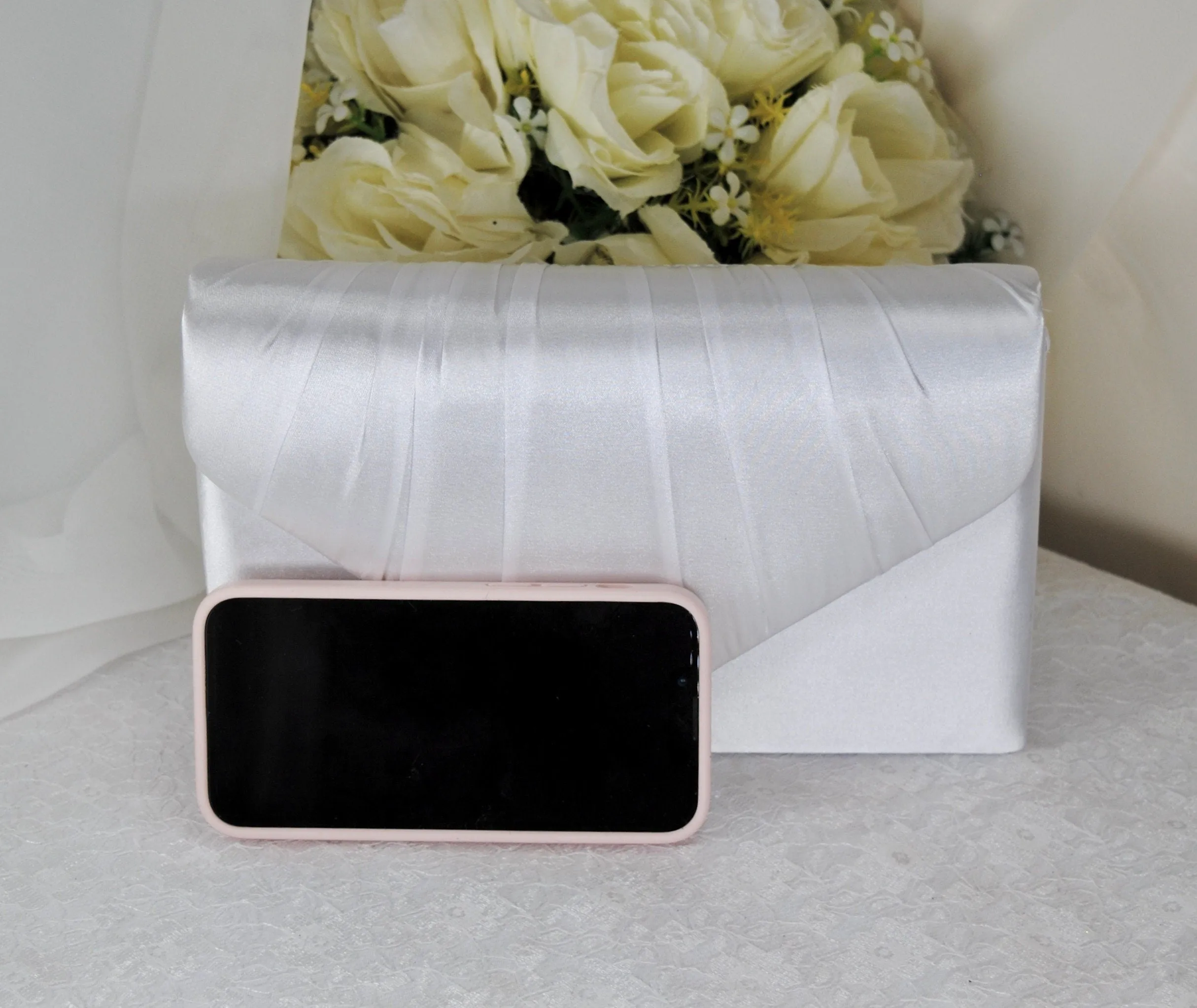 Blush Pink Bride Satin Clutch Bag, Over 25 colours
