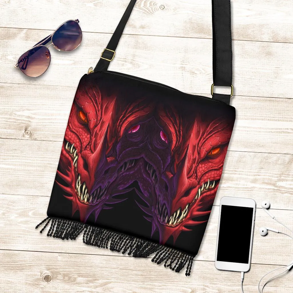 Boho Bag (Canvas) - Red Dragon | Hobo Slouchy Bag Crossbody, Shoulder Bags for Women Hobo, Pattern Hobo Bag, Boho Hobo Bag
