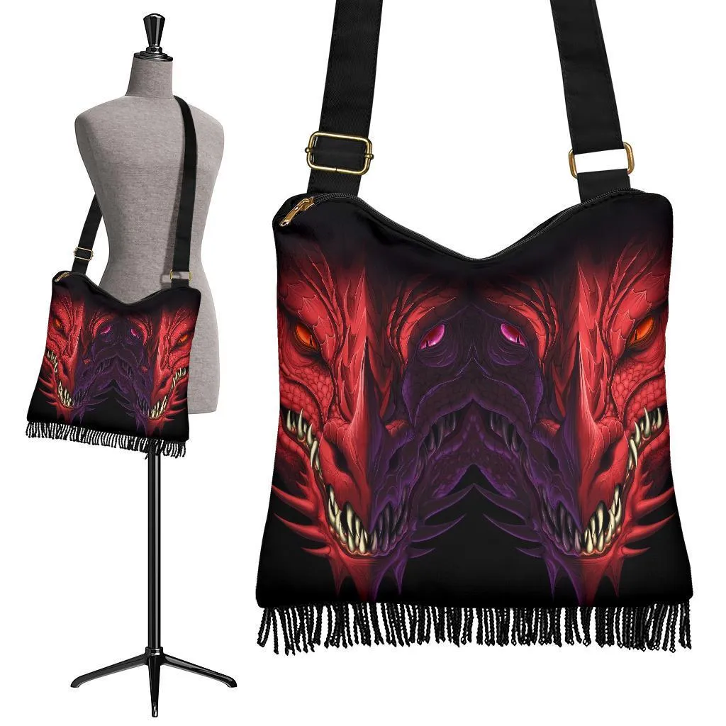 Boho Bag (Canvas) - Red Dragon | Hobo Slouchy Bag Crossbody, Shoulder Bags for Women Hobo, Pattern Hobo Bag, Boho Hobo Bag