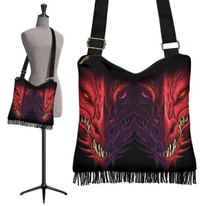 Boho Bag (Canvas) - Red Dragon | Hobo Slouchy Bag Crossbody, Shoulder Bags for Women Hobo, Pattern Hobo Bag, Boho Hobo Bag