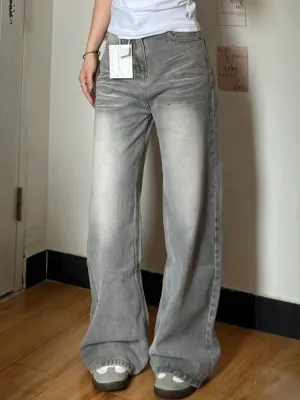 Bonnyshow Y2k Vintage Baggy Jeans Woman's Korean Fashion Denim Pants Harajuku Kpop Streetwear Trousers Japanese 2000s Style Spring