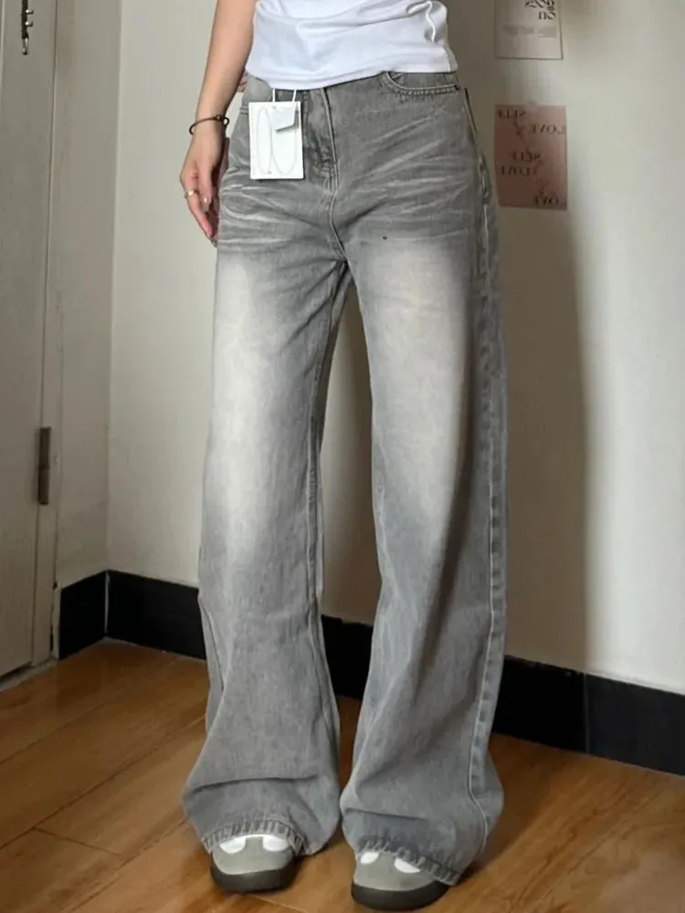 Bonnyshow Y2k Vintage Baggy Jeans Woman's Korean Fashion Denim Pants Harajuku Kpop Streetwear Trousers Japanese 2000s Style Spring