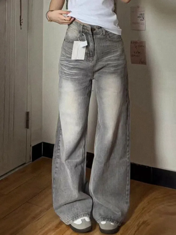 Bonnyshow Y2k Vintage Baggy Jeans Woman's Korean Fashion Denim Pants Harajuku Kpop Streetwear Trousers Japanese 2000s Style Spring