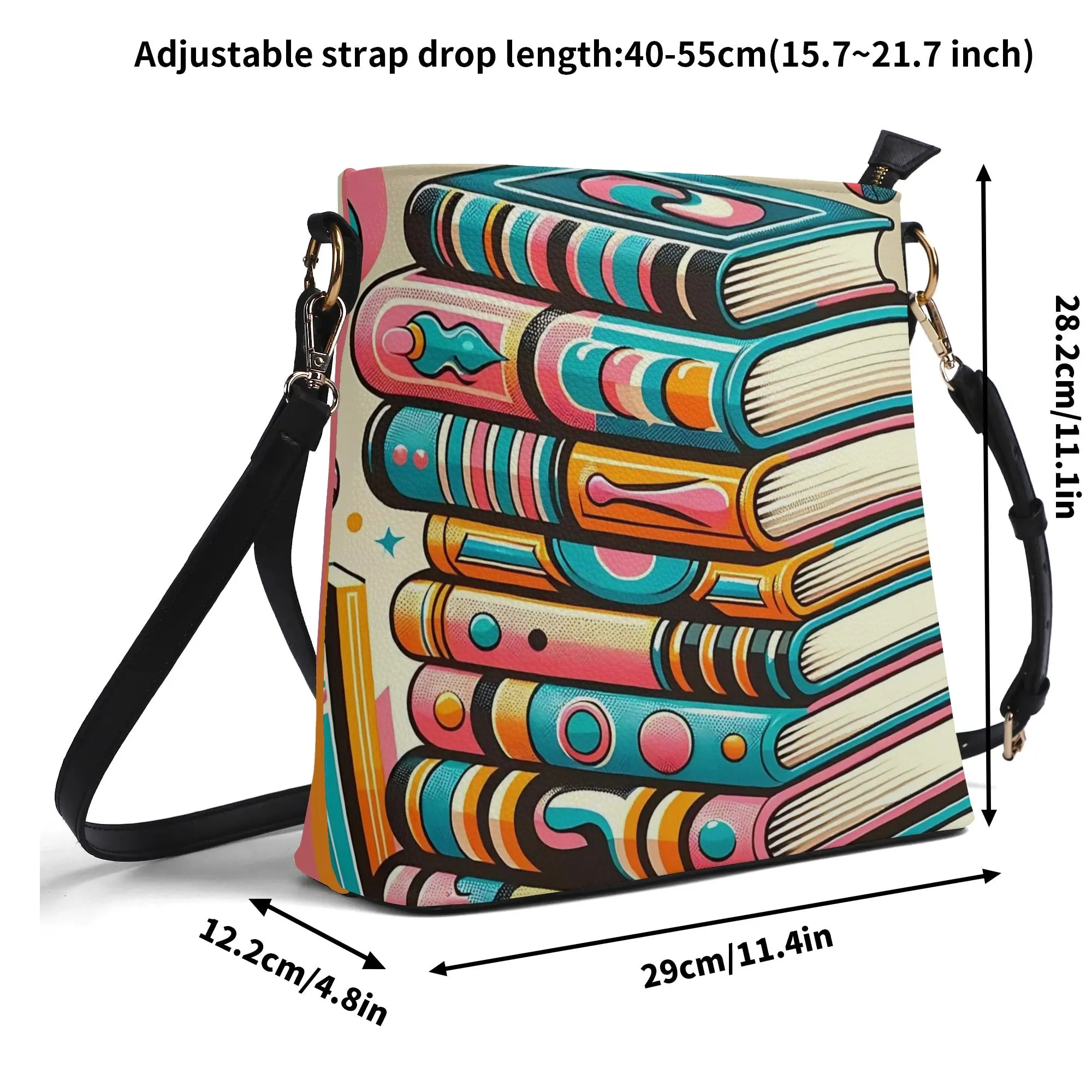 Book Lover Bucket Bag, Trendy Retro Style, Kitschy Fun Womens Shoulder Bag