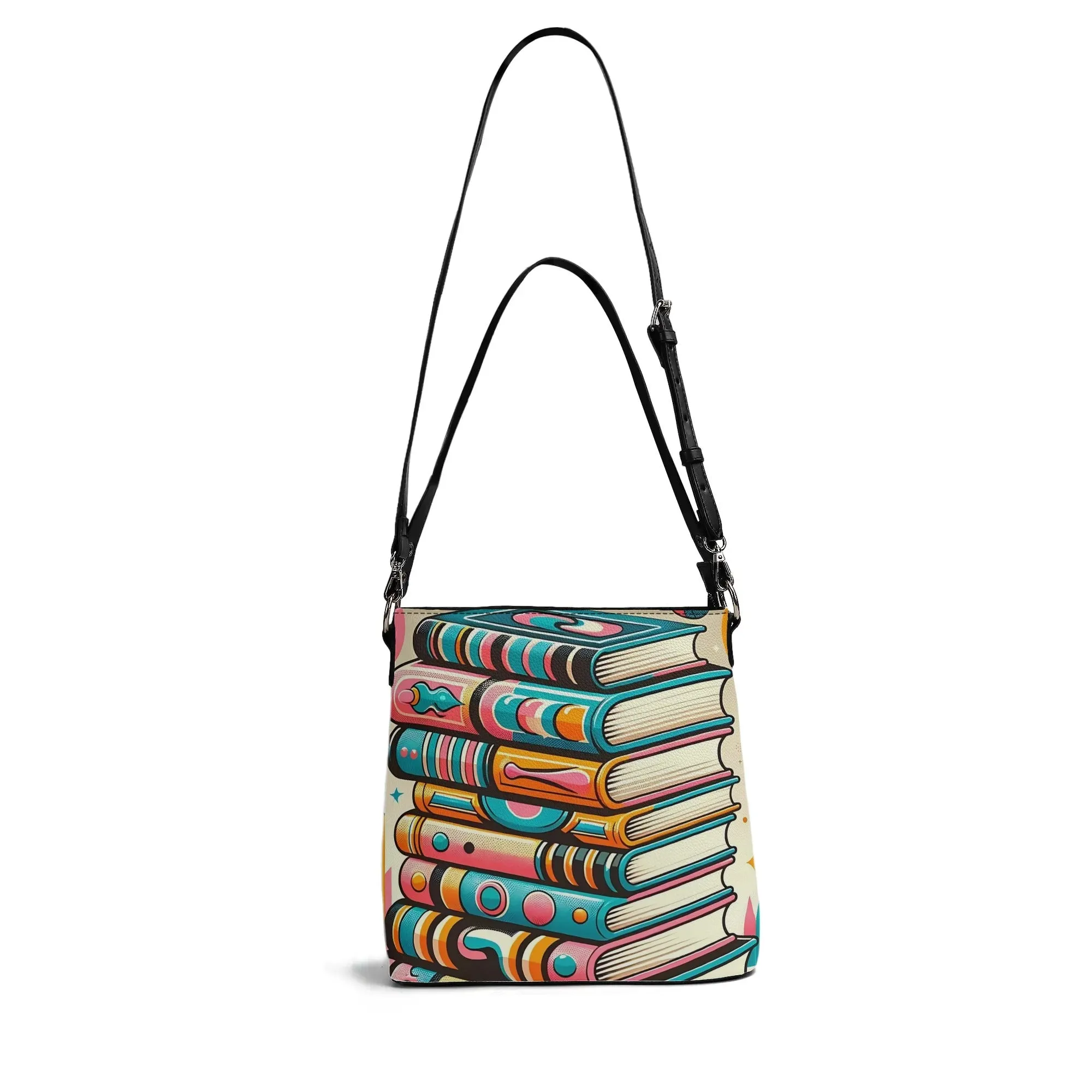 Book Lover Bucket Bag, Trendy Retro Style, Kitschy Fun Womens Shoulder Bag