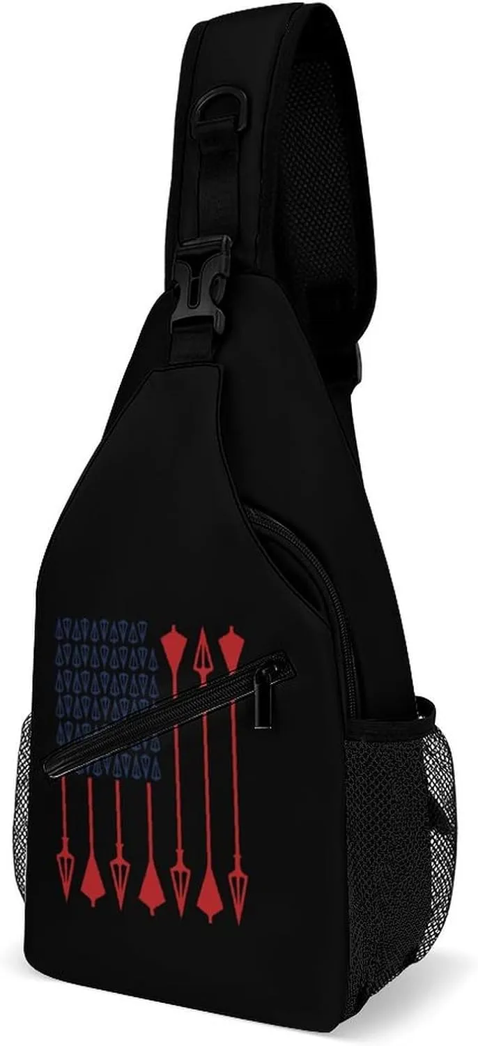 Bow Hunting American Flag Fashion Sling Bag Backpack Crossbody Shoulder Chest Bags Hiking Daypack