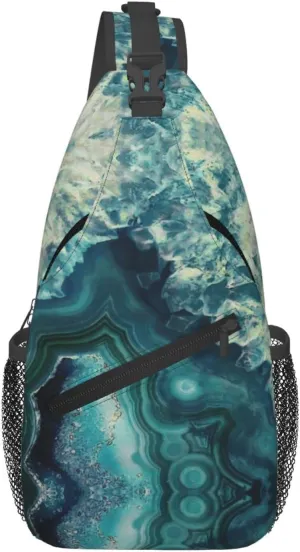 Bright Aqua Blue Print Crossbody Backpack Sling Bag Chest Bags Daypack For Sport Running Hiking Women Men Unisex